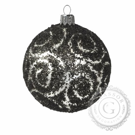 Decor By Glassor Koule stříbrná s černým dekorem 6 cm
