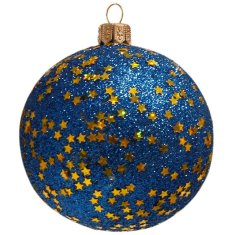 Decor By Glassor Koule 6 cm modrý posyp dekor zlaté hvězdičky (Veľkosť: 8)