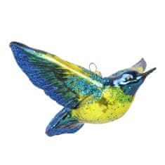 Decor By Glassor Sklenený vtáčik modrožltý