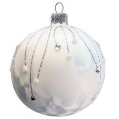Decor By Glassor Vianočná guľa biela so strieborným dekorom