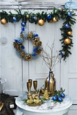 Decor By Glassor Vianočný zvonček zlato-modrý dekor