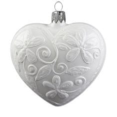 Decor By Glassor Biele srdce s dekorom kvetín