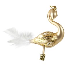 Decor By Glassor Sklenená labuť zlatá so zlatým dekorom