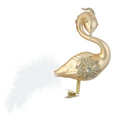 Decor By Glassor Sklenená labuť zlatá s kamienkom