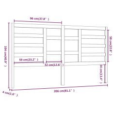 Vidaxl Čelo postele sivé 206x4x104 cm masívna borovica