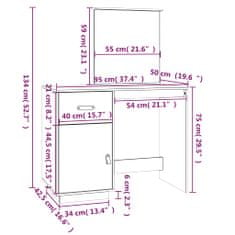 Vidaxl Toaletný stolík sivý 95x50x134 cm masívne borovicové drevo