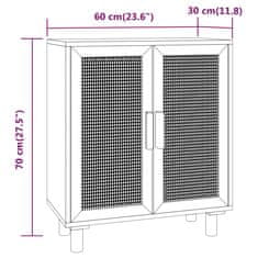 Vidaxl Komoda hnedá 60x30x70 cm masívna borovica a prírodný ratan