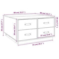 Vidaxl Konferenčný stolík biely 80x80x45 cm borovicový masív