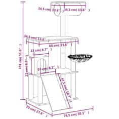 Vidaxl Škrabadlo pre mačky so sisalovými stĺpikmi bledosivé 131 cm