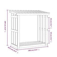 Vidaxl Stojan na palivové drevo 108x64,5x109 cm masívna borovica