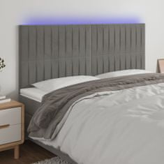 Vidaxl Čelo postele s LED bledosivé 160x5x118/128 cm zamat