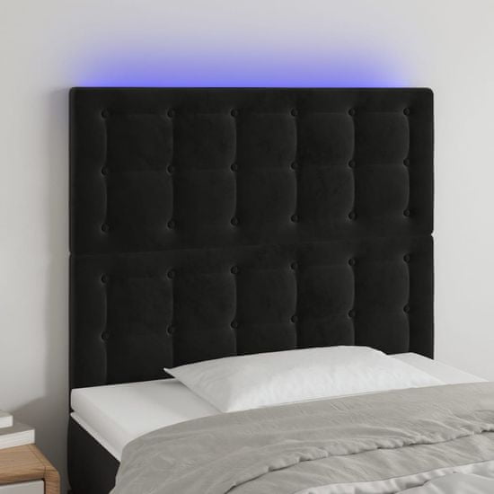 Vidaxl Čelo postele s LED čierne 90x5x118/128 cm zamat