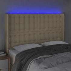 Vidaxl Čelo postele s LED krémové 147x16x118/128 cm látka