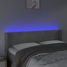 Vidaxl Čelo postele s LED bledosivé 147x16x78/88 cm zamat