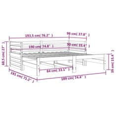 Vidaxl Rozkladacia denná posteľ hnedá 2x(90x200) cm borovicový masív