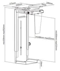Neomounts Select NM-CPU100BLACK/Držiak na PC/pod stôl/na stenu/výška PC: 30-53 cm/šírka PC: 9-20 cm /otáčanie 360°/čierny