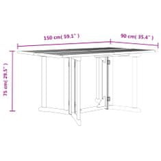 Vidaxl Skladací záhradný stôl motýľ 150x90x75 cm tíkový masív