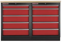 AHProfi Zostava kvalitných PROFI RED dielenských skriniek s pracovnou doskou - RTGS1300BAL11