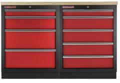 AHProfi Zostava kvalitných PROFI RED dielenských skriniek s pracovnou doskou - RTGS1300BAL09