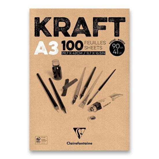 Clairefontaine Blok Brown Kraft A3, 100 listov, 90 g