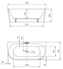 CERSANIT CREA S301-301 Vaňa voľne stojaca 170x83, biela - Cersanit