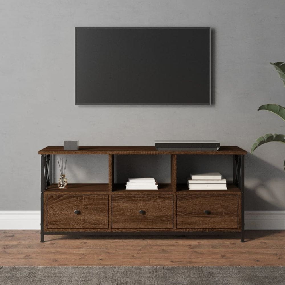 Vidaxl TV skrinka hnedý dub 102x33x45 cm kompozitné drevo a železo