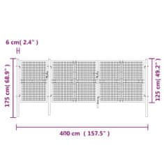 Vidaxl Záhradná brána so sieťoviny zelená 400x175 cm pozinkovaná oceľ