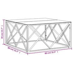 Vidaxl Konferenčný stolík 80x80x40 cm nehrdzavejúca oceľ a sklo