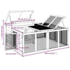 Petromila vidaXL Králikáreň sivá 144x123x67,5 cm masívna borovica