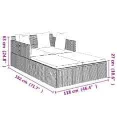 Vidaxl Lehátko s vankúšom hnedé 182x118x63 polyratan