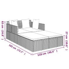 Vidaxl Opaľovacie lehátko s vankúšom čierne 182x118x63 polyratan