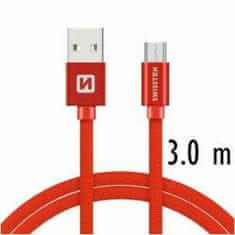 SWISSTEN USB kabel kabel USB microUSB textilní 3m 3A červená