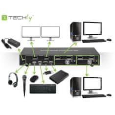 Techly Prepínač Kvm 2/1 Dp Usb