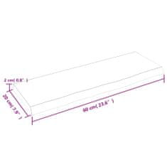 Vidaxl Nástenná polica bledohnedá 60x20x2 cm ošetrený dubový masív