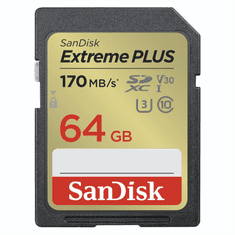 SanDisk Extreme PLUS 64 GB SDXC Memory Card 170 MB/s a 80 MB/s, UHS-I, Class 10, U3, V30