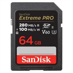 SanDisk Extreme PRO 64 GB V60 UHS-II SD karty, 280/100 MB/s, V60, C10, UHS-II