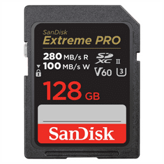 SanDisk Extreme PRO 128 GB V60 UHS-II SD karty, 280/100 MB/s, V60, C10, UHS-II