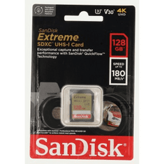 SanDisk Extreme 128GB SDXC Memory Card 180 MB/s a 90 MB/s, UHS-I, Class 10, U3, V30