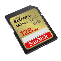 SanDisk Extreme 128GB SDXC Memory Card 180 MB/s a 90 MB/s, UHS-I, Class 10, U3, V30