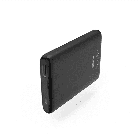 HAMA SLIM 5HD, powerbanka, 5000 mAh, 1 A, výstup: USB-A, čierna