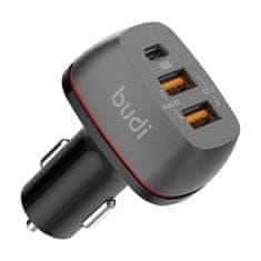 Budi Nabíjačka do autaBudi, 2x USB + USB-C, QC + PD (čierna)