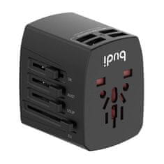 Budi Budi Univerzálna sieťová nabíjačka / sieťový adaptér 4x USB, 5A, EU/UK/AUS/US/JP (čierna)