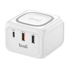 Budi Budi 317TE 10W indukčná nabíjačka, 2x USB + USB-C, 18W (biela)