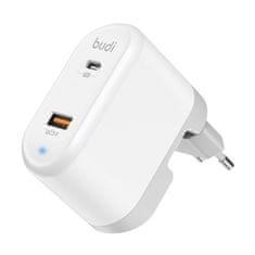 Budi Univerzálna sieťová nabíjačka Budi 328E, USB + USB-C, 18 W + adaptéry EÚ/UK/USA (biela)