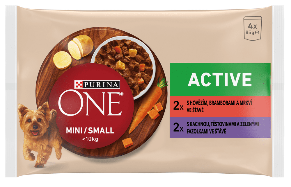 Purina ONE MINI Dog Active Hovädzia a kačica v šťave 48x85 g