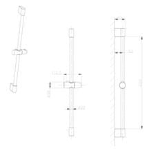 SAPHO Sprchová tyč, posuvný držiak, guľatá, 708mm, ABS/čierna mat 1202-02B - Sapho