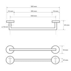 SAPHO X-ROUND BLACK držiak na uteráky 450mm, čierna XR402B - Sapho