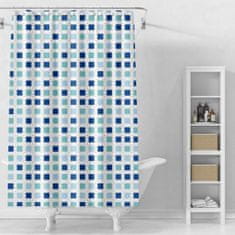 AQUALINE Sprchový záves 180x180cm, vinyl, biela, modré kocky ZV036 - Aqualine