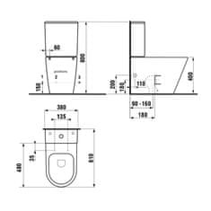 SAPHO PACO RIMLESS WC kombi misa s nádržkou, spodný/zadný odpad, biela PC1012WR - Sapho