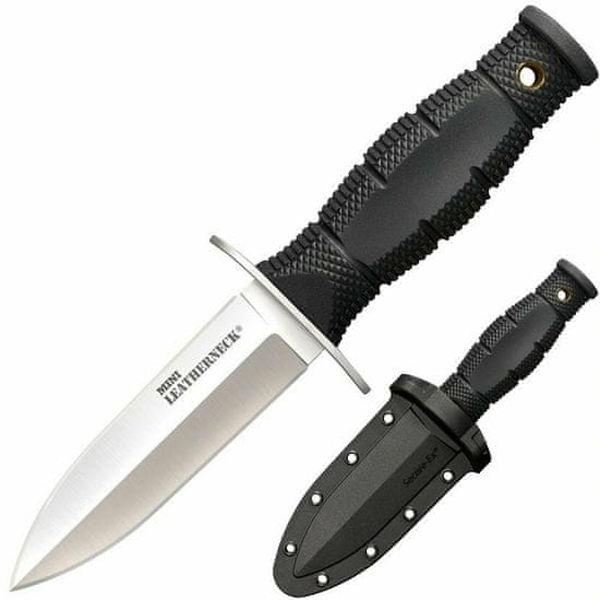 Cold Steel 39LSAC Mini Leatherneck DoubleEdge menší nôž na krk 9cm, čierna, Kraton, puzdro Secure Ex